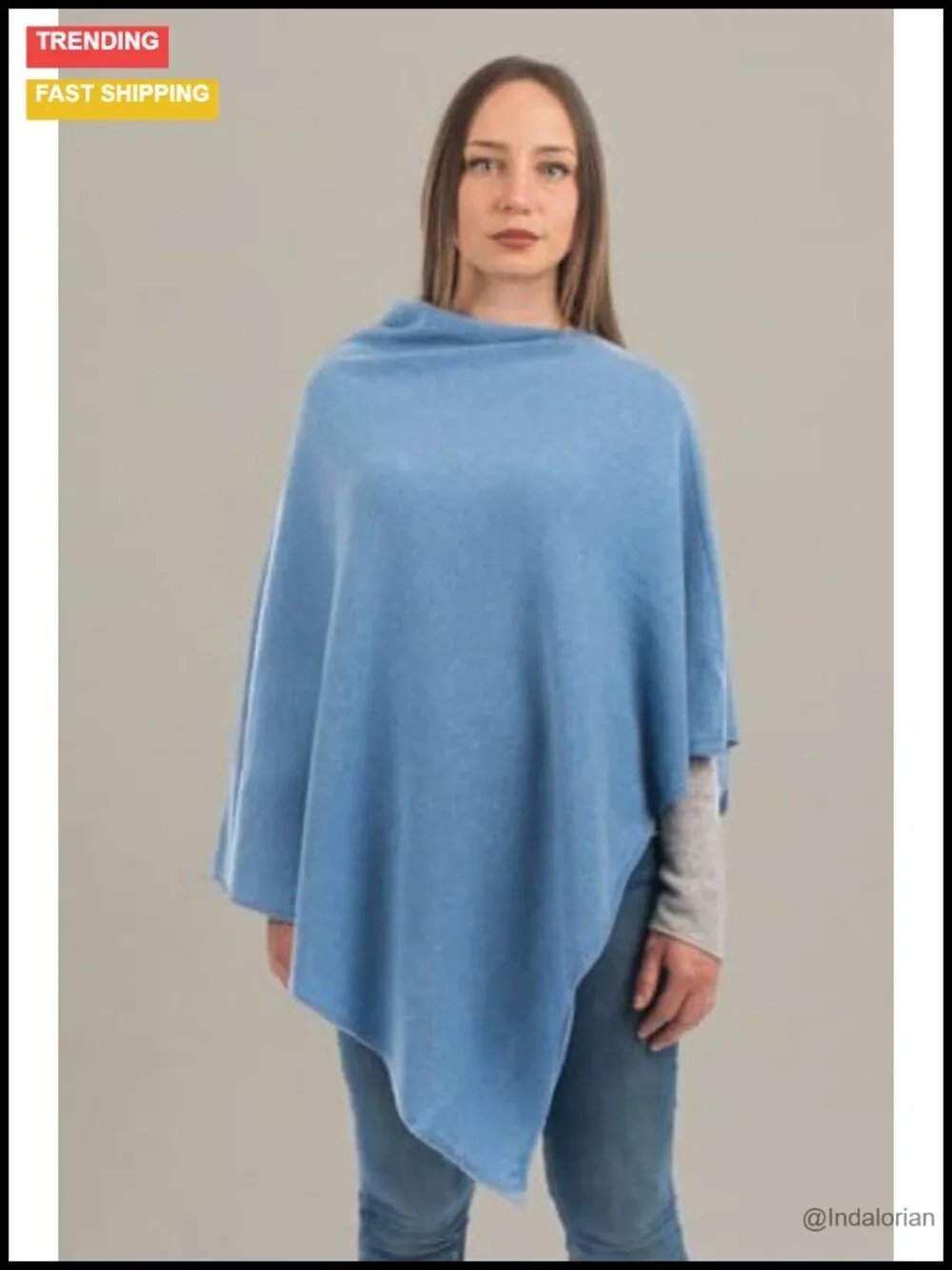 Wool Cashmere Blend Poncho, Sleeveless, Lightweight, Made in Italy